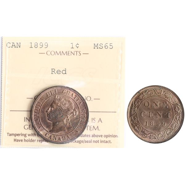 1899 1¢ ICCS Gem Mint State-65RD.  Lustrous 85% Gem example.