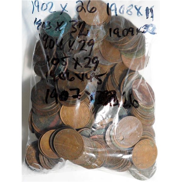 1902 1¢ X 26, 1903 X 32, 1904 X 29, 1905 X 29, 1906 X 45, 1907 X 26, 1908 X 11, and 1909 X 32, all C