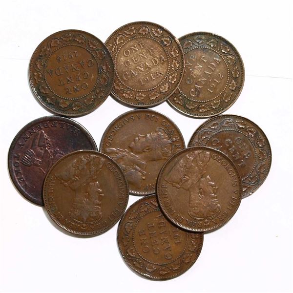 1912-1919 1¢, We-8a3, Br#979 - 1814 1/2d Lot of 9 coins.