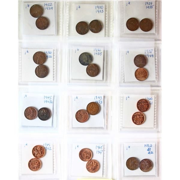 1922-1967 1¢ VG to Gem Uncirculated.  Includes a couple of Nfld coins and better dates.  Lot of 24 c