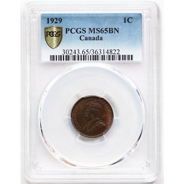1929 1¢ PCGS Gem Mint State-65BN. Fully lustrous brown issue with traces of red lustre.
