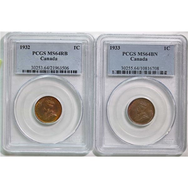 1932 1¢, 1933 Both coins PCGS Very Choice Mint State-64.