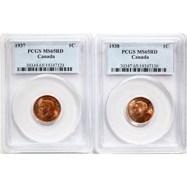 1937 1¢, 1938, 1939, 1952, All 4 coins PCGS Gem Mint State-65 Blazing Red.  All coins are superior e