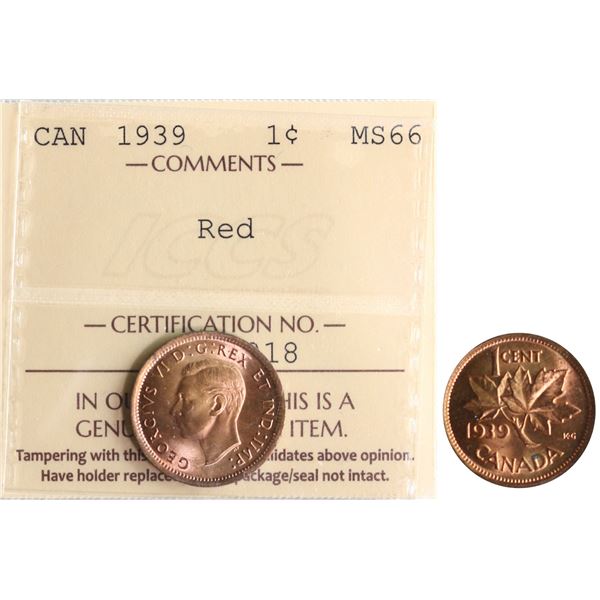 1939 1¢ ICCS Superb Gem Mint State-66 Full Red