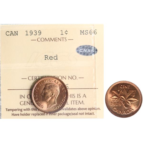 1939 1¢ ICCS Superb Gem Mint State-66 Full red.  A superior example.