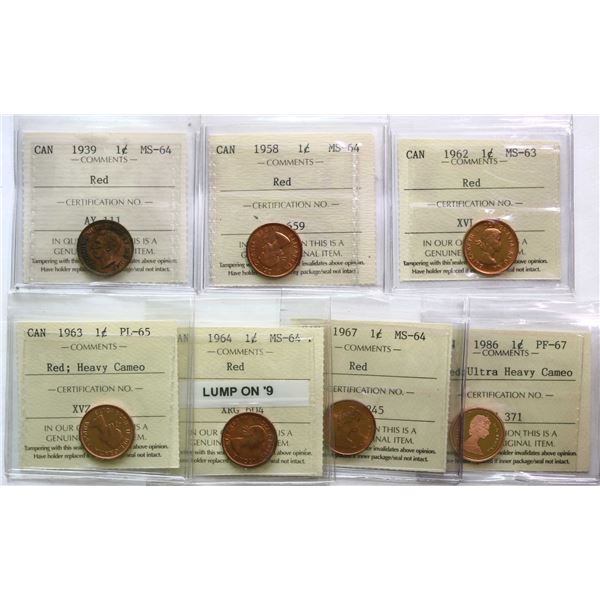 1939 1¢ Very Choice Mint State-64RD, 1958 Very Choice Mint State-64RD, 1962 Choice Mint State-63RD, 