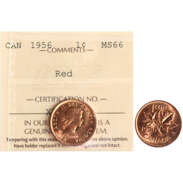 1956 1¢ ICCS Superb Gem Mint State-66RD.  Lustrous full red gem example.
