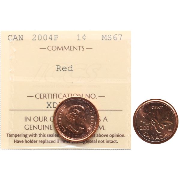 2004-P 1¢ ICCS Superb Gem Mint State-67 Full Red.