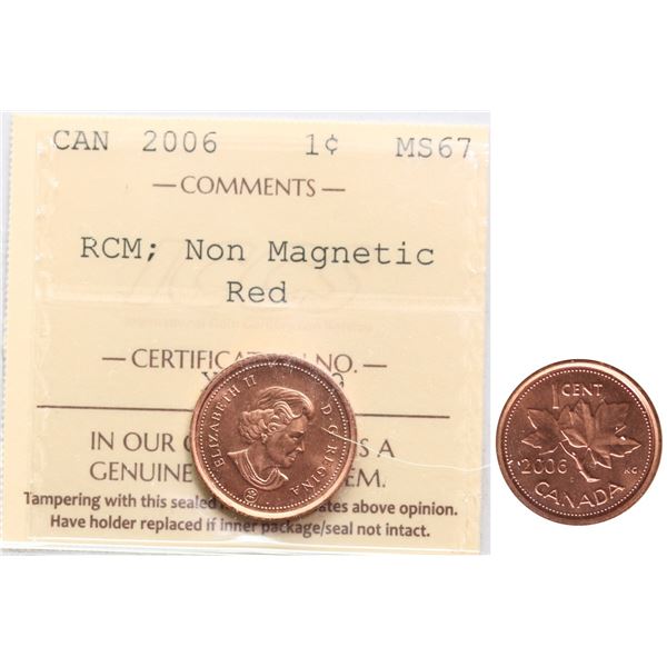 2006 1¢ "RCM - Non Magnetic" ICCS Superb Gem Mint State-67 Full Red.
