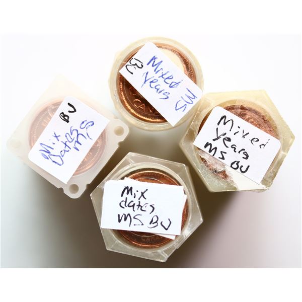 Bulk lot; 1960's, 70's, 80's 1¢, Mixed years, Lot of 4 rolls.  All Unc to Gem Unc.
