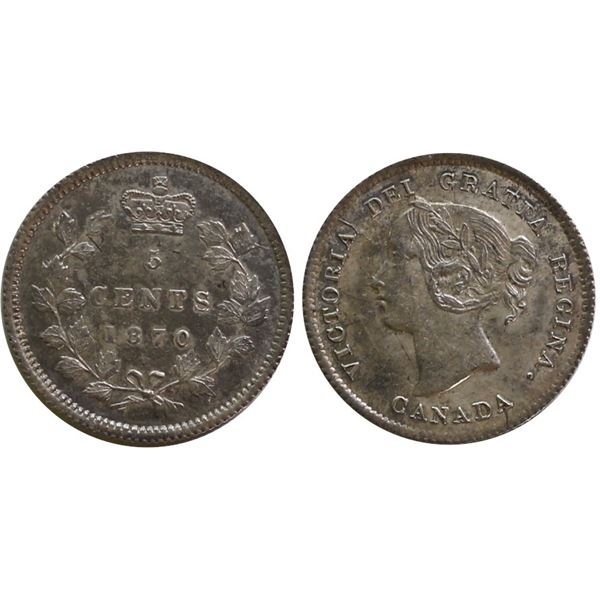 1870 5¢ "Raised Border" Choice About Uncirculated-55, accompanied with ICCS holder