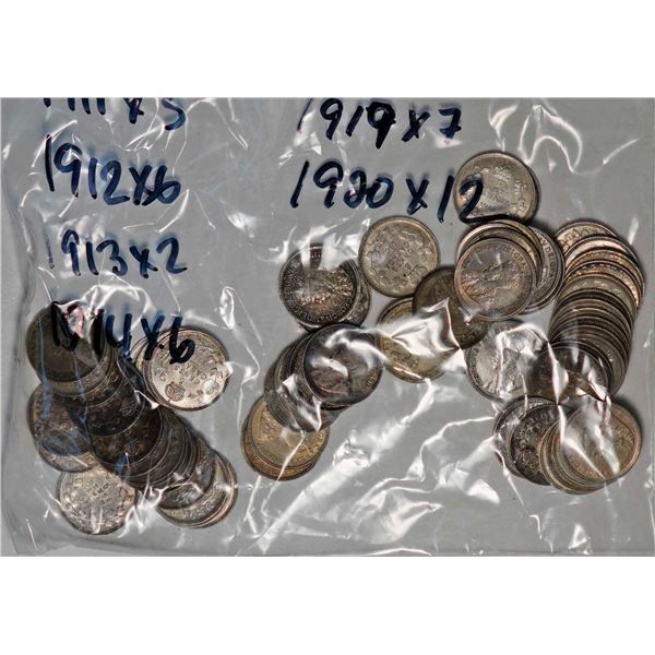 1902 5¢ X 2, 1902H, 1902 small H X 2, 1907, 1908 X 2, 1911 X 3, 1912 X 6, 1913 X 2, 1914 X 6, 1915, 