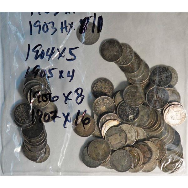 1902 5¢ X 8, 1902H X 5, 1902 Small H, 1903, 1903H X 11, 1904 X 5, 1905 X 4, 1906 X 8, 1907 X 16, 190