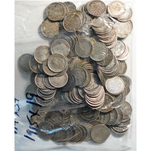 1911 5¢ X 42, 1912 X 57, 1913 X 48, 1914 X 37, 1915 X 19, and 1916 X 36, all VG to VF, lot of 239 co