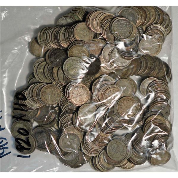 1917 5¢ X 77, 1918 X 79, 1919 X 117, and 1920 X 110, all VG to VF, lot of 383 coins.