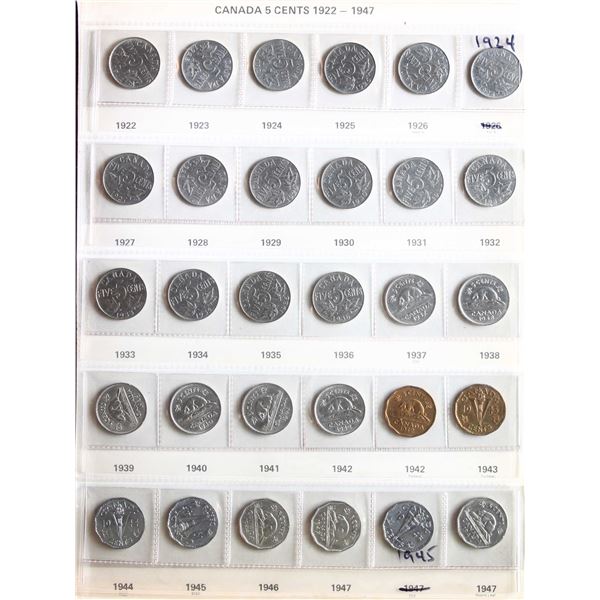 Date Set; 1922-1989 5¢, includes 1925, some varieties and a few duplicates.  VG to Uncirculated.