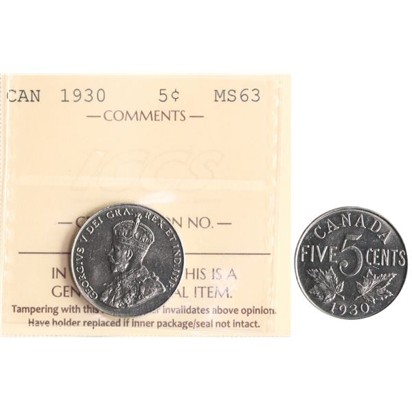 1930 5¢ ICCS Choice Mint State-63.  Nice underrated example.