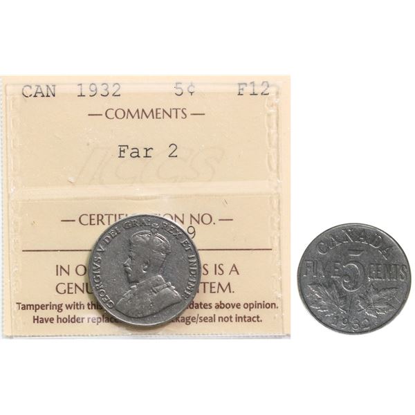 1932 5¢ "Far 2" ICCS Fine-12.  Scarce and sought after variety.