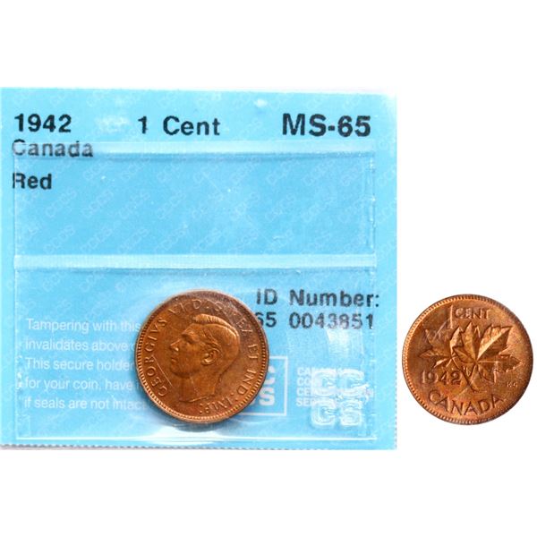 1942 5¢ CCCS Gem Mint State-65RD.  75% red and lustrous issue.