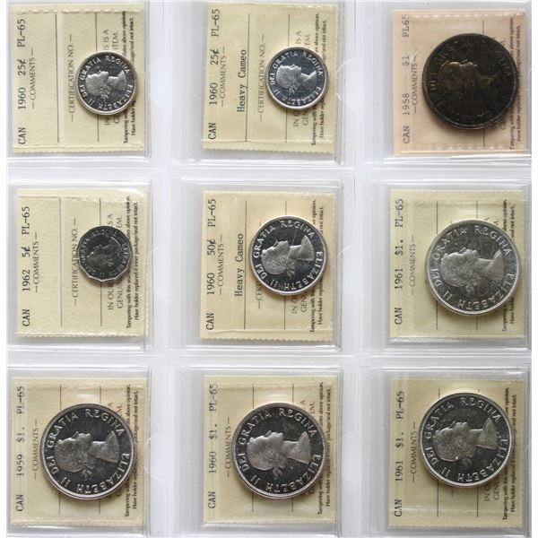 Canada Coin Lot;  includes all PL coins 1960 5¢ to 1961 $1.  Lot of 9 various issues.  See Pic.