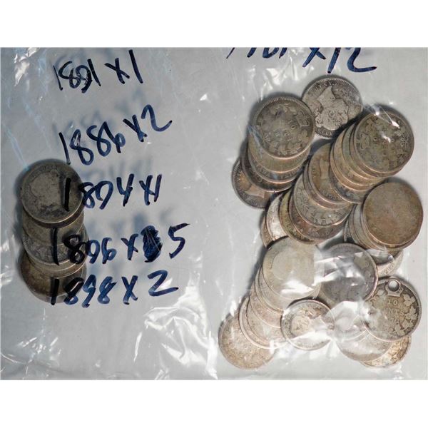 1858 10¢ X 2, 1870, 1871, 1880H, 1885, 1891, 1886 X 2, 1894, 1896 X 5, 1898 X 2, 1899 s9 X 6, 1899 L