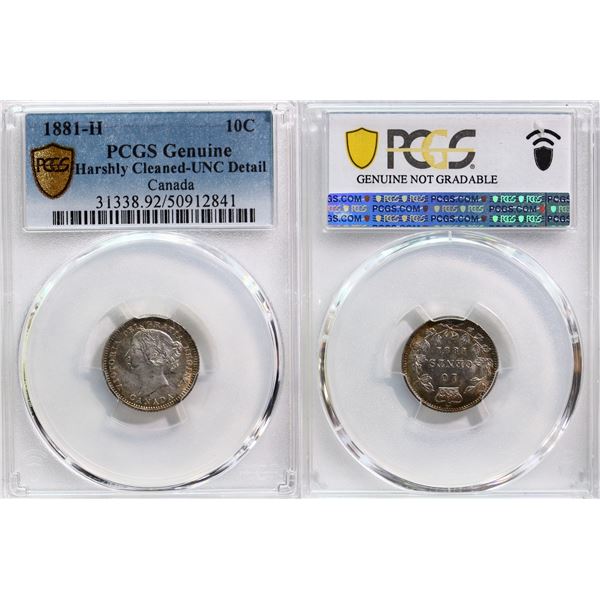 1881H 10¢ PCGS UNC-Detail, Cleaned.