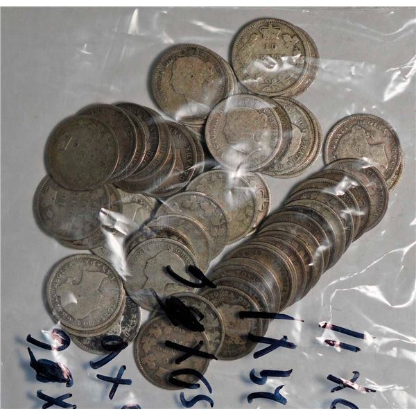 1891 10¢ X 4, 1892 X 2, 1894 X 6, 1896 X 6, 1898 X 6, 1899 s9 X 6, 1899 L9, 1900 X 11 and 1901 X 12,