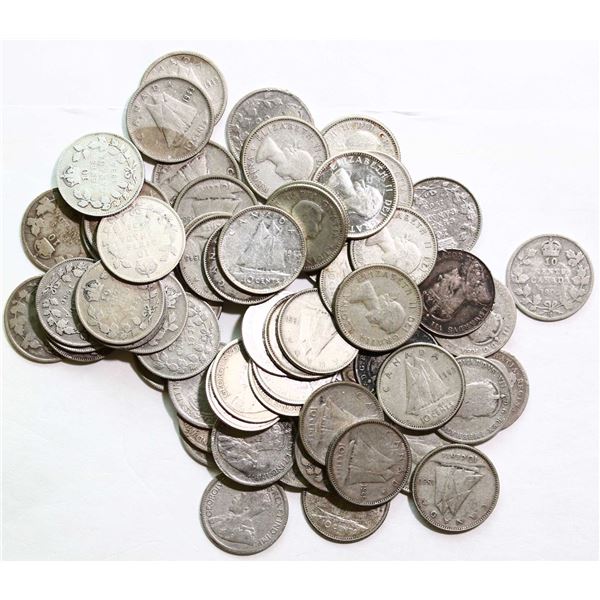 Date set; 1900-1966 10¢, About Good to About Uncirculated.  Lot of 59 coins.