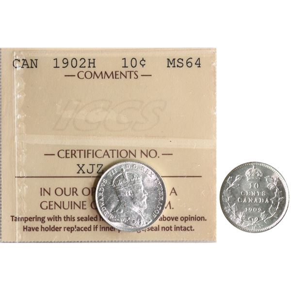 1902H 10¢ ICCS Very Choice Mint State-64.  Blast white example.  Flashy!