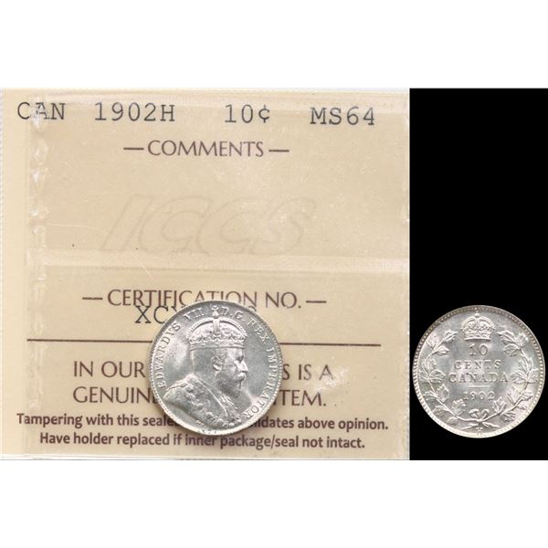 1902H 10¢ ICCS Very Choice Mint State-64. Razor sharp full white example.
