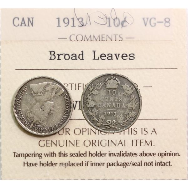1913 10¢ "Broad Leaves" VG, Accompanied by ICCS tag.