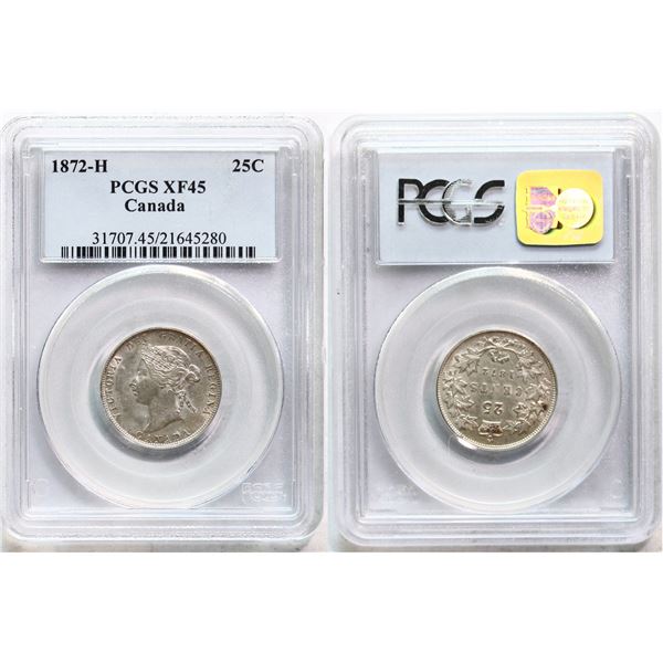 1872H 25¢ PCGS Choice Extra Fine-45 Brilliant and lustrous.