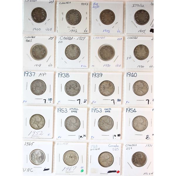1900-1971 25¢, Good to Choice Unc.  Lot of 20 coins