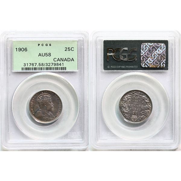 1906 25¢  PCGS Choice About Uncirculated-58 Superb toning over unerlying lustre.  A superior example