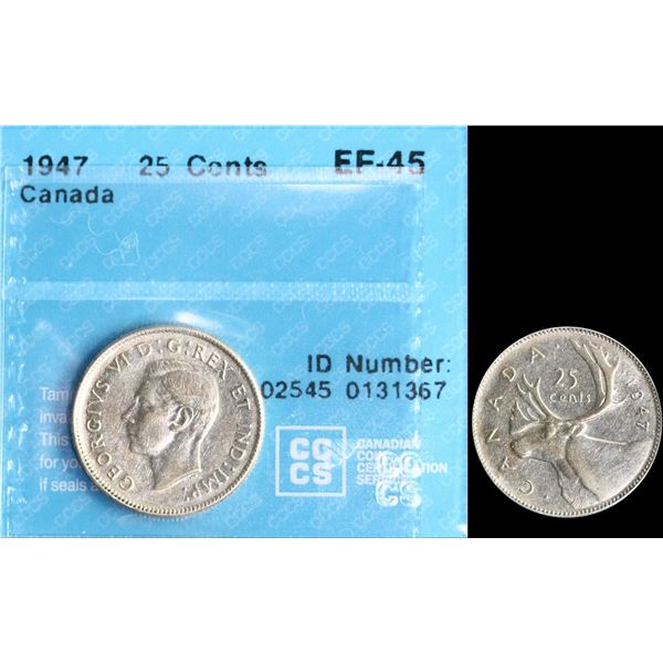 1947 25¢ Dot CCCS Choice Extra Fine-45.  Holder does not designate the Dot.