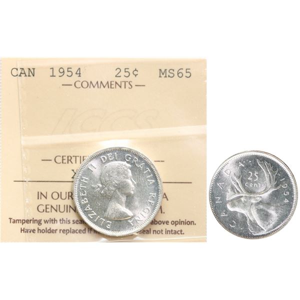 1954 25¢ ICCS Gem Mint State-65. Blast white example.