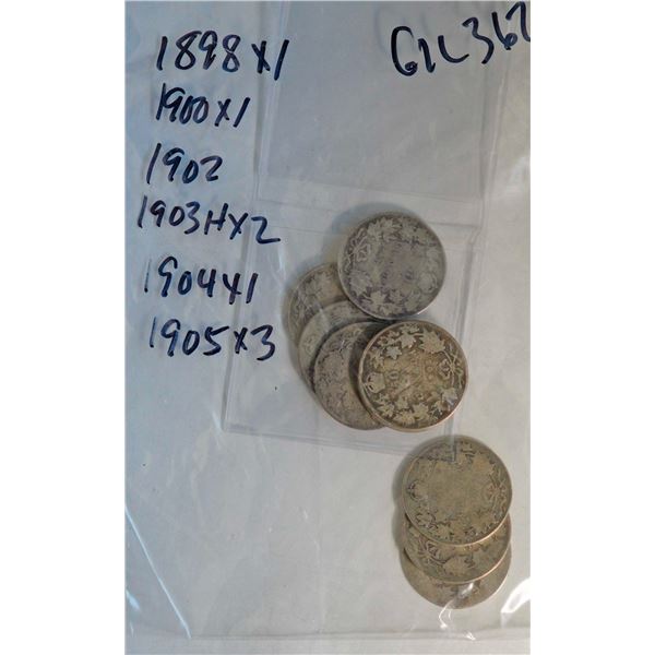 1898 50¢, 1900, 1902, 1903H X 2, 1904, and 1905 X 3, all Good, lot of 9 coins.