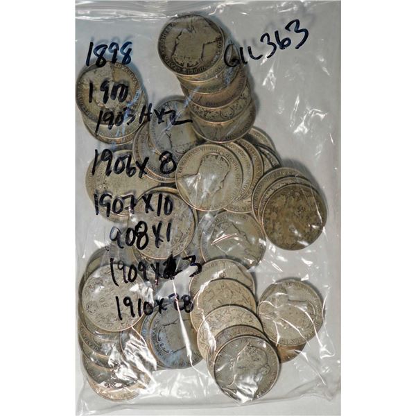 1898 50¢, 1900, 1903H X 2, 1906 X 8, 1907 X 10, 1908, 1909 X 3 and 1910 X 28 all G-VG , lot of 54 co