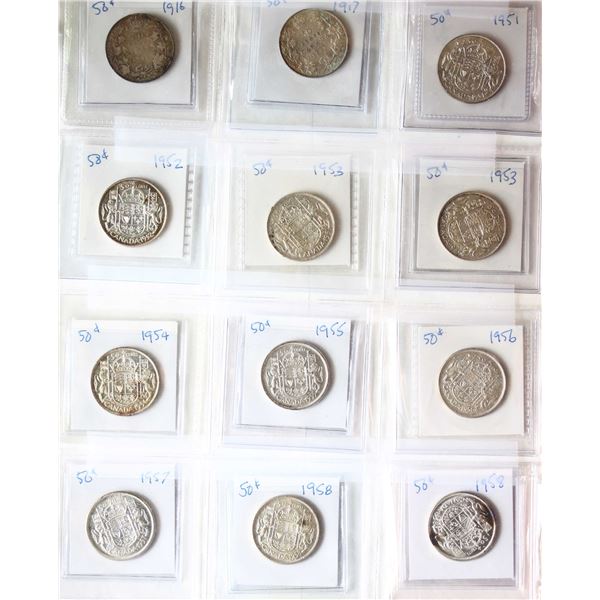 1916-1958 50¢ VG to Uncirculated.  Lot of 12 coins.