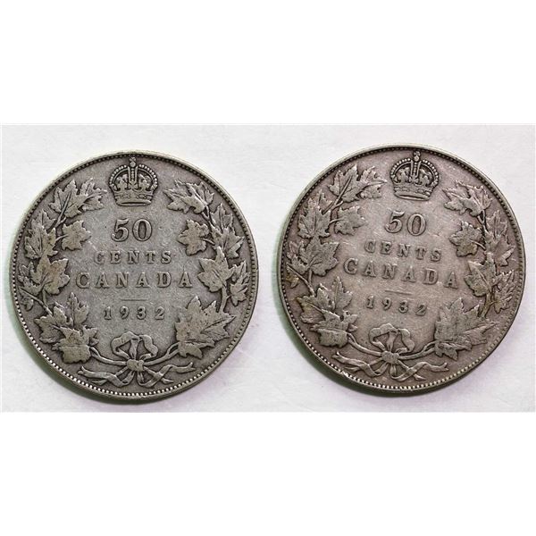 1932 50¢ VG or better, lot of 2 coins.