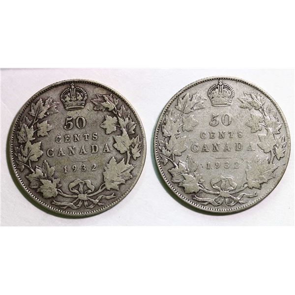 1932 50¢ VG or better, lot of 2 coins.