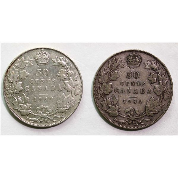 1932 50¢ VG-F or better, lot of 2 coins.
