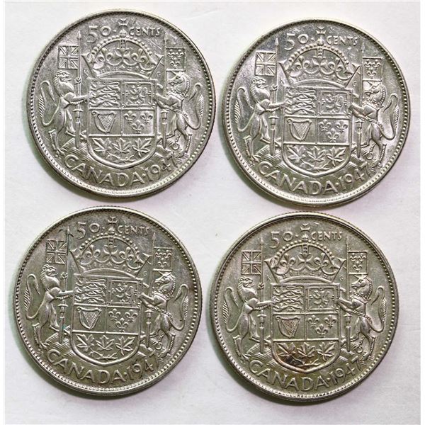 1947 50¢ C7R X 3, and 1947 ST7L X 1, all AU or better, lot of 4 coins.
