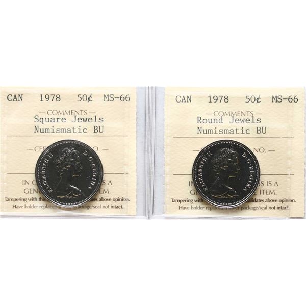 1978 50¢  "Square & round Jewels" Both coins ICCS Superb Gem Mint State-66 - NBU