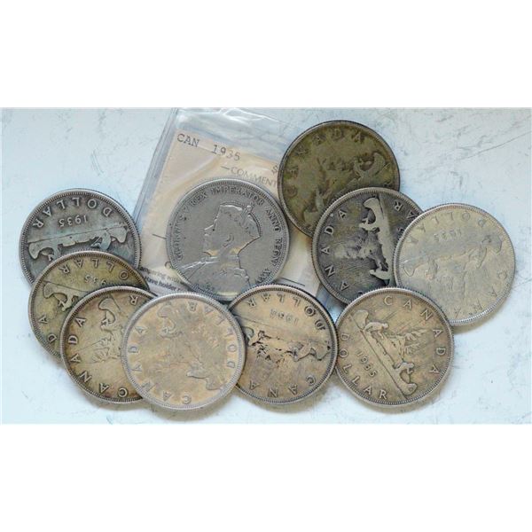 1935 $1 VG to VF, lot of 10 coins.