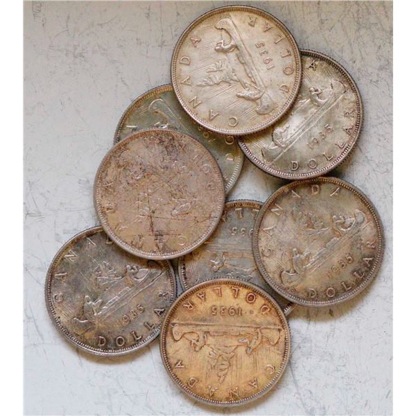 1935 $1 UNC or better, lot of 8 coins.