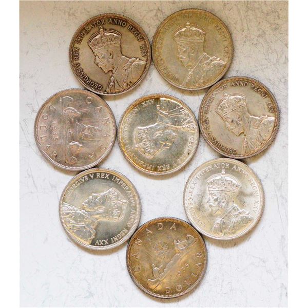 1935 $1 UNC or better, lot of 8 coins.