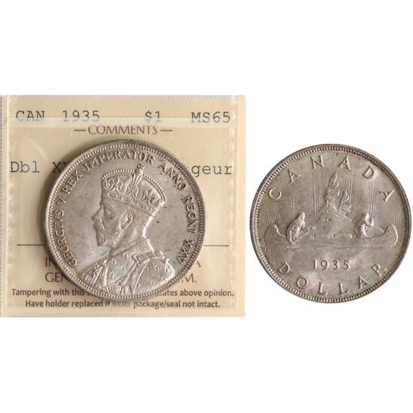 1935 $1 "Dbl Voyageur" ICCS Gem Mint State-65, Superbly toned.  An appealing example.