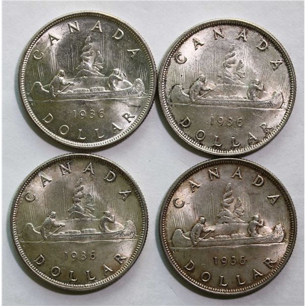 1936 $1 UNC or better, lot of 4 coins.