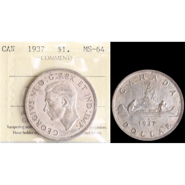 1937 $1 ICCS Gem Mint State-64.  Soft grey and mauve tones.